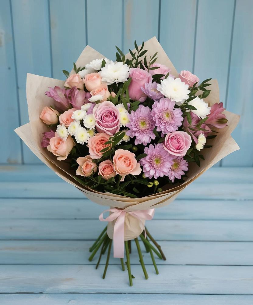 Букет цветов из: Хризантемы, Розы и Альстромерии в Усть-Куломе