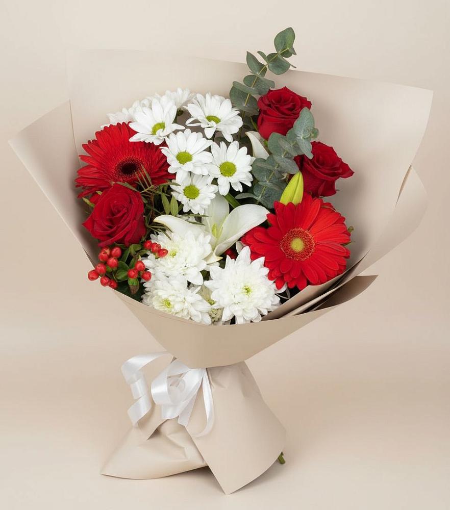 Букет цветов из: Розы, Хризантемы, Герберы и Лилии в Усть-Куломе