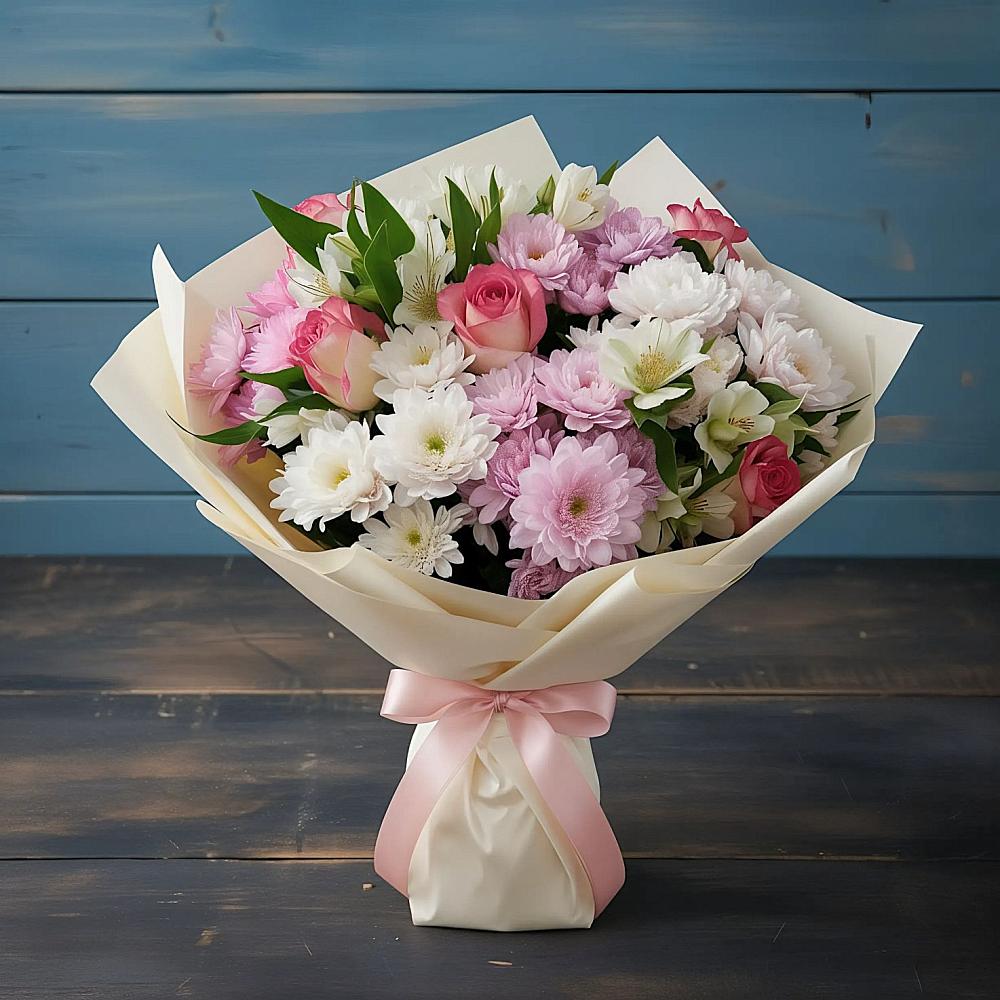 Букет цветов из: Хризантемы, Альстромерии и Розы в Усть-Куломе